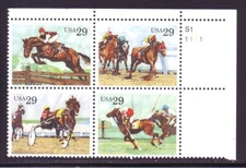 #2756-59 SPORTING HORSES. MINT PLATE BLOCK. F-VF NH!