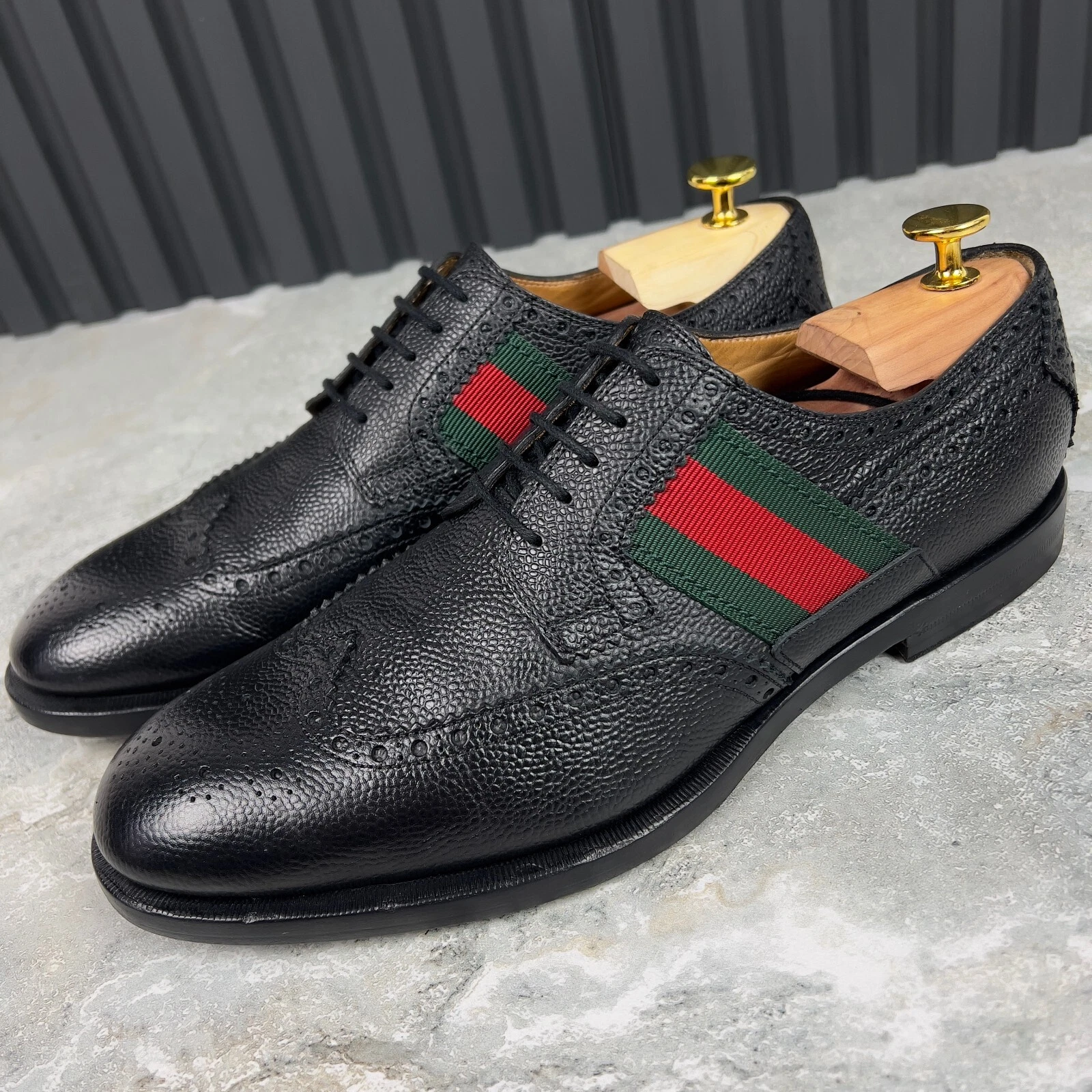 Gucci Oxford Web bout d'aile derby grain cuir noir 7,5 G ou 8 US ou 41,
