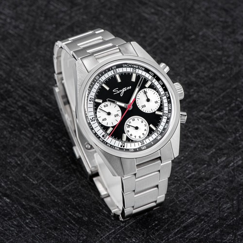 Seagull Sugess ST1902 Panda 38mm Black Chronograph Domed Sapphire 2 Straps 1963 - Picture 4 of 12