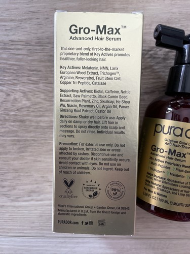 Pura D'or Dor GRO-MAX Advanced Hair Serum Original Gold Label Anti-Hair Thinning - Picture 2 of 4