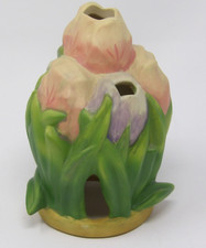 Vintage Floral Frog Floral Bouquet Shaped 4 3/4" H x 3 1/2" W Pink  Purple Flow