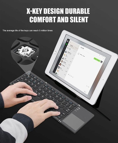 Mini Bluetooth Wireless Foldable Keyboard B033 Three Folding Portable Touchpad - Picture 13 of 24