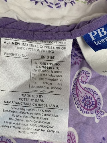 3pc Pottery Barn Queen Patchwork Lace Embroidered Quilt Euro Sham Purple Reverse - Picture 15 of 17