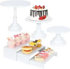 6PCS Cake Stand Set White Metal Cake Stands for Party, Dessert Table Display Set