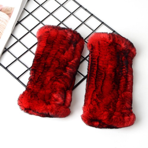 Real Rex Rabbit Fur Women's Gloves Mittens Girl Fingerless Wrist Warmer Elastic - Picture 14 of 19