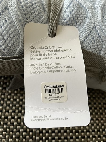 Crate & Barrel Create & Kids Knitted Organic Cotton Crib Throw Blanket Blue - Picture 4 of 11