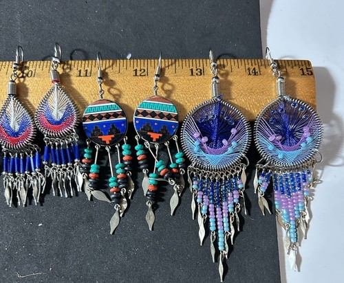 Southwestern Lot Of Earrings 6 Pairs Dangle - Picture 14 of 21