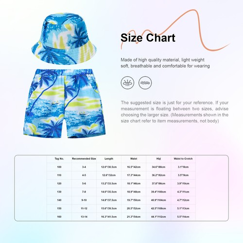 Girls Boys Swim Trunks Water Resistant Shorts Pockets Sun Hat Booty Boyshorts - Picture 57 of 64