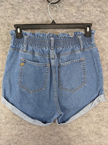 Wish List Shorts Womens Large Blue Stretch Denim Paperbag Elastic Waist Cuffed - Picture 6 of 12