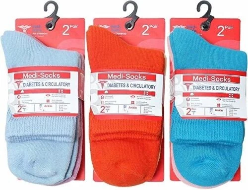 6 pares de calcetines tobilleros diabéticos para mujer salud cojín circulatorio algodón talla 9-11 Foto 2 de 4