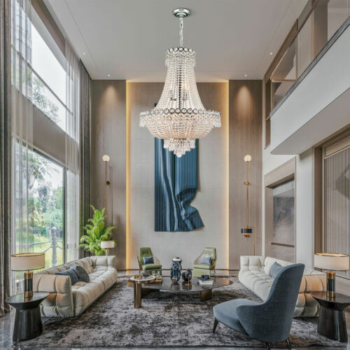 French Empire Crystal Chandelier Modern Hanging Lamp Pendant Light Banquet Hall - Picture 9 of 12
