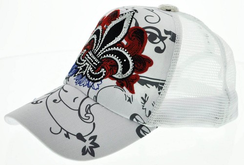 NEW! MESH HOWD FLEUR DE LIS STONE BALL CAP HAT WHITE - Picture 2 of 4