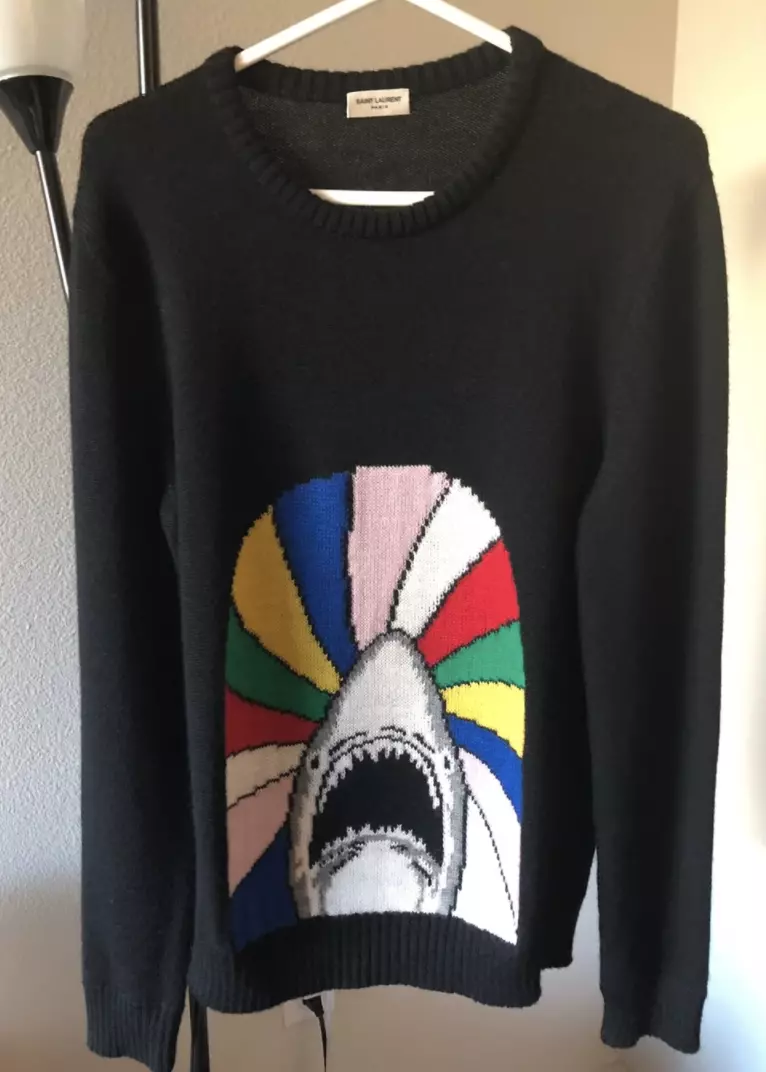 Saint Laurent Paris 'Sweet dreams' Shark Patch Jacquard Black sz XL knit  sweater