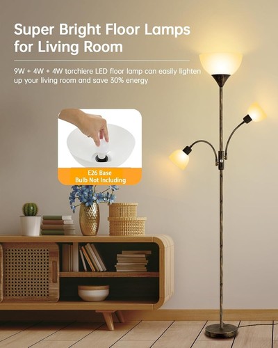Elegant 71" Torchiere Floor Lamp with 3-Way Switch & Adjustable Reading Lights - Picture 4 of 10