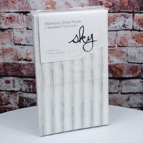 Sky Watercolor Stripe Percale Standard (20"L x 28") Pillowcase, Multipack (2pc) - Picture 1 of 3