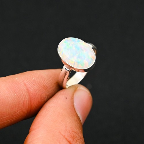 Anillo de joyería de plata esterlina 925 hecho a mano con piedras preciosas de ópalo australiano natural regalo - Imagen 4 de 4