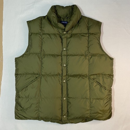 Vintage Lands’ End Goose Down Puffer Vest Mens XL 46-48 Green Quilted Gilet Snap