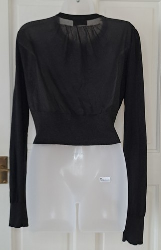 BY MALENE BIRGER Kisindra black silk blend sheer crop top / cardigan size S - Picture 3 of 13