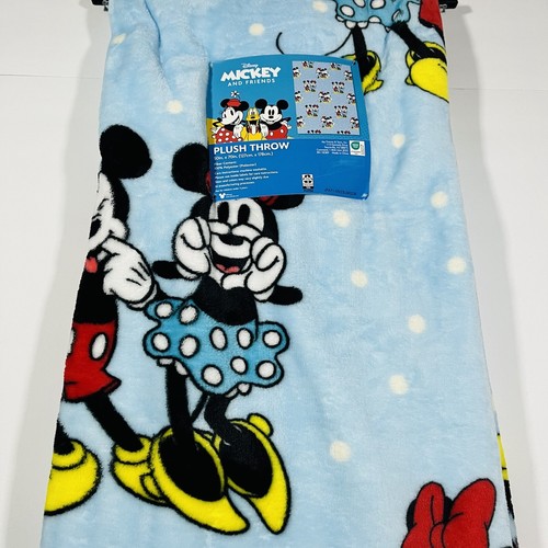 Disney Mickey & Minnie Mouse Throw Blanket 50”x70” Blue Happy Making Faces NEW - Picture 2 of 4