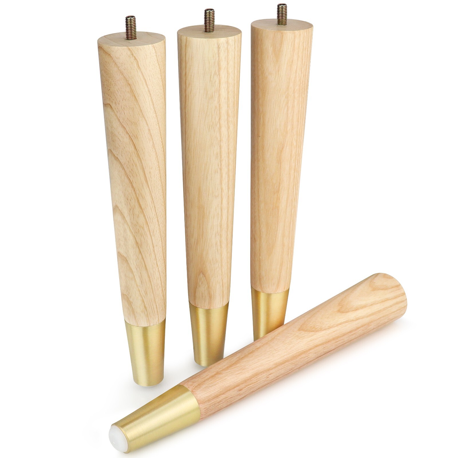 Ash Wood Gold Furniture Legs 4, 6, 8, 10, 12, 16 inch Feet Replacement Set of 4