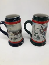 Budweiser Holiday Collectible Beer Stein Lot (1990 1991) - Displayed Only