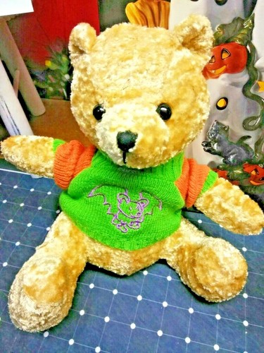 2x - 8" Plush Teddy Bears Ghost Sweater Orange & Bat Sweater Lime Green - Picture 3 of 9