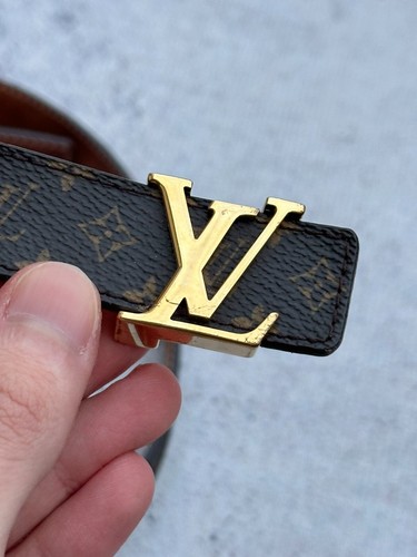 Authentic Louis Vuitton Belt Thin Monogram Brown Canvas LV Initiales size 80/32 - Picture 3 of 11