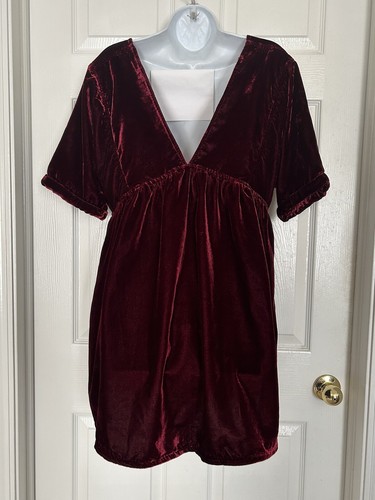 Mini Vestido Free People Ivy Terciopelo Talla S Vacaciones Cóctel Fiesta Borgoña Vino - Imagen 5 de 8