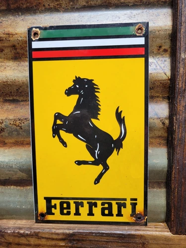 VINTAGE FERRARI PORCELAIN SIGN ITALIAN AUTO DEALER SALES SERVICE GAS RACE CAR 12