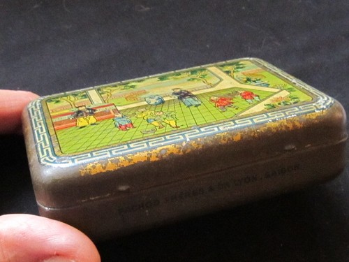 Boite ancienne  tôle lithographiée miroir Décor asiatique Pachod Frs Lyon Saïgon - Picture 4 of 8