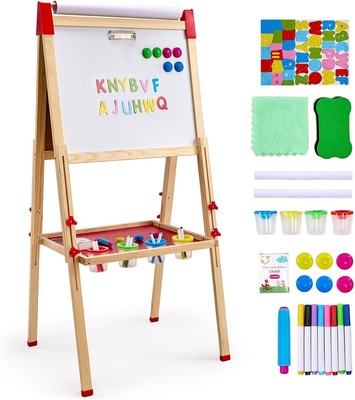 3-in-1 Kids Art Easel Double-Sided Wooden Magnetic Whiteboard Chalkboard