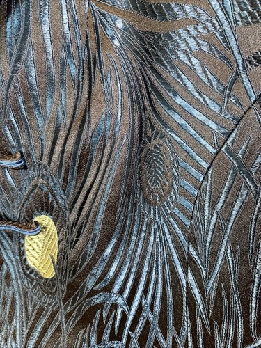 Norm Thompson Size L 100% Silk Botanical Chinese Jacket Bell Sleeves Black Blue - Picture 3 of 10