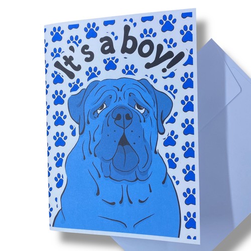 English Mastiff Dog It's a Boy Announcement Card Handmade Baby Shower Gift 5x7" - Bild 1 von 5