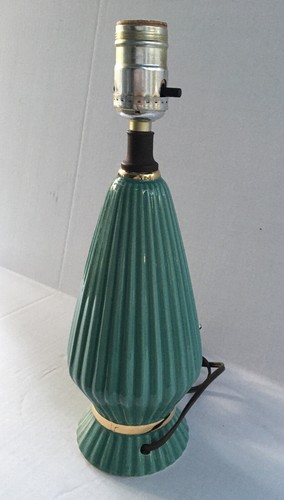 Turquoise Blue Cone Grooved Table Lamp 1950-1960 Beautiful VG Condition - Picture 7 of 9
