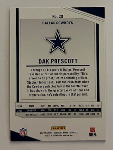 Dak Prescott - 2024 Donruss Elite #20 - Blue Status 289/299 - Dallas Cowboys - Picture 3 of 3