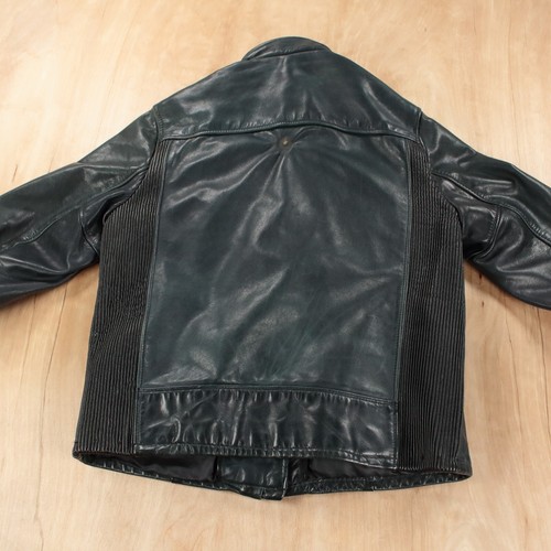 vtg 70s 80s Schott leather jacket SIZE 12 usa very dark green racer cafe - Picture 9 of 12