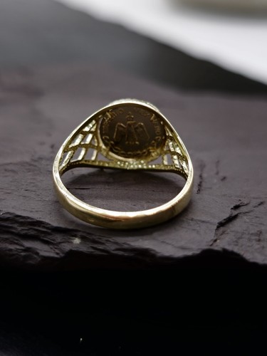 Neu 9 kt Gelbgold Siegelring kleine Münze - sieht aus wie Ring Größe R kleiner Finger 12 m - Bild 4 von 9