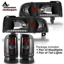 94-01 for Dodge Ram 1500 2500 3500 Headlights Corner&Tail Lights Black Smoke 4PC