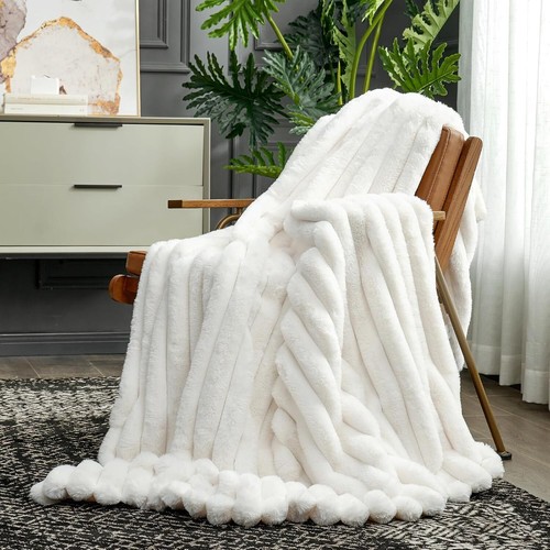 Artificial Hair Rug, Cozy Warm Shaggy Striped Rug, 50 * 60 Inch Cream - Picture 5 of 9