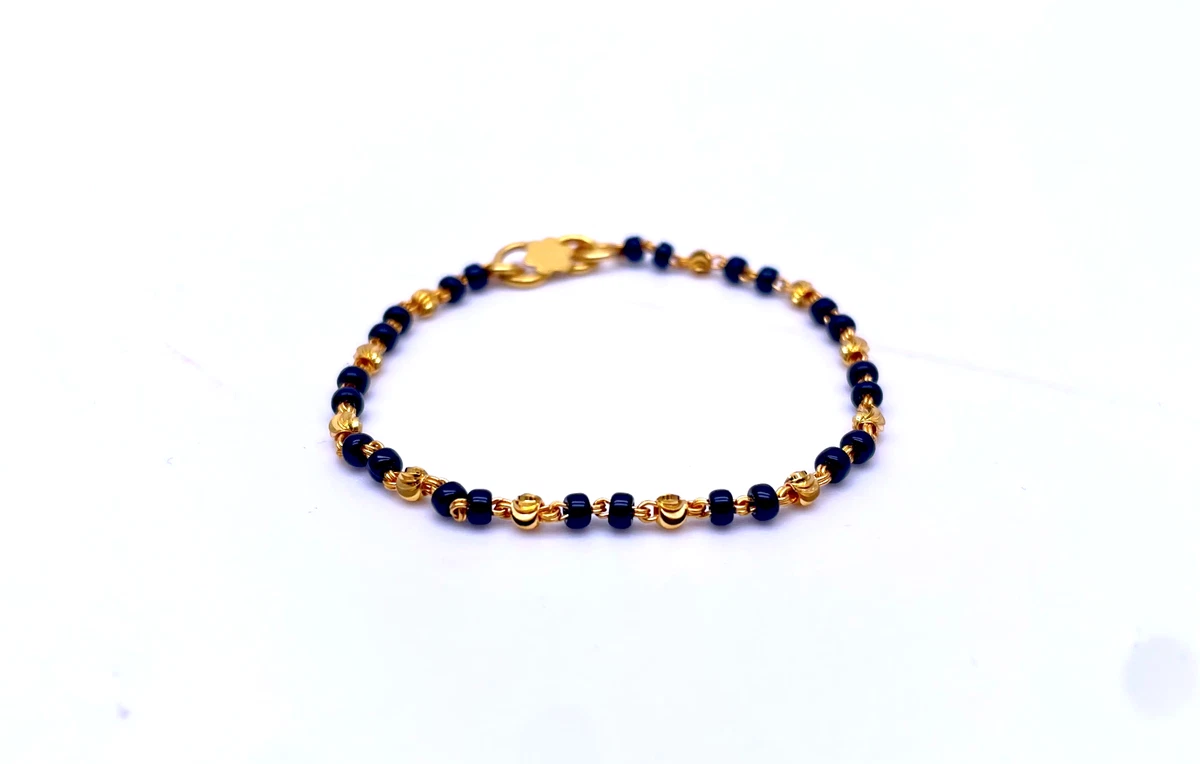 22ct Yellow Gold Baby Bracelet Double Black Gold Beads Maniya Manka Nazariya