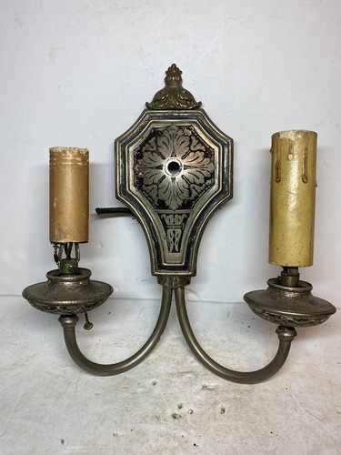 Antique Silver Tone Dual Arm Wall Light Sconce