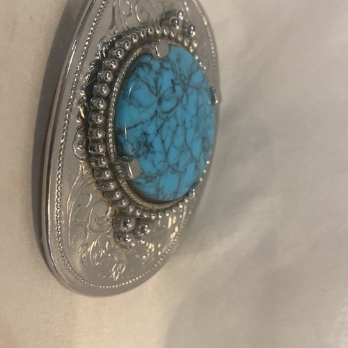 Faux Silver and Turquoise Belt Buckle Vintage Western Wear 3.5 X 2.5” - Picture 3 of 8