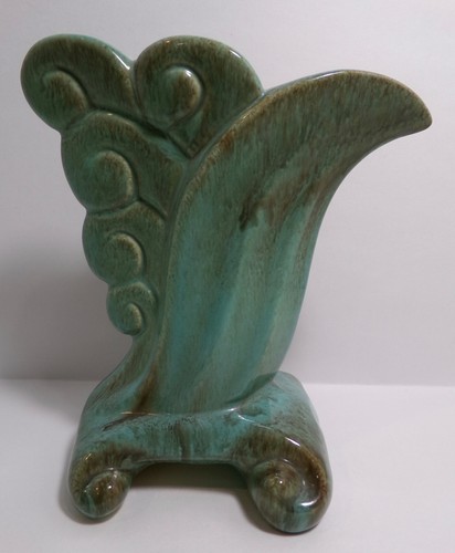 Vintage Gonder Pottery E-4 USA Teal Blue Brown Pink Art Deco Vase Planter - Picture 3 of 7