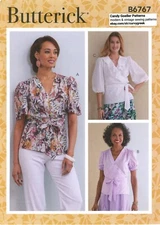 Butterick B6767 Wrap Top w Neckline Ruffle, Button Detail Sz 14-22 UNCUT Pattern
