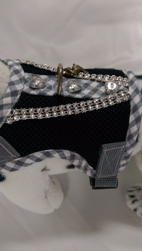 Arnés para perro S con brillo, negro/gris, blanco a cuadros arnés blandos malla corazones - Imagen 3 de 4