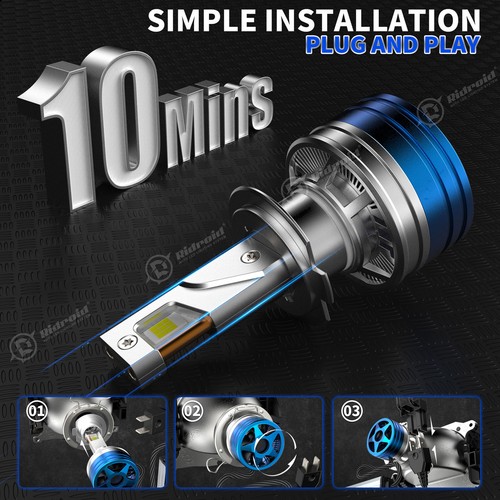 H7 LED Headlight Bulb Kit High Low Beam 160W 36000LM Super Bright 6500K White 2x - Picture 10 of 13
