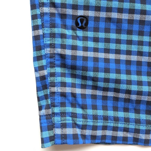 Lululemon pantaloncino uomo taglia 34 Kahuna elasticizzato blu a quadri spiaggia vacanze 11" cucitura interna - Foto 4 di 7