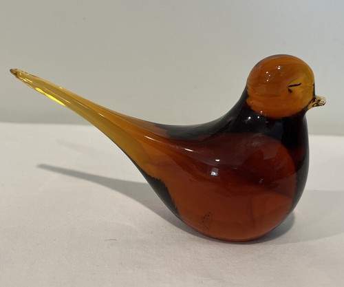 Mid Century Amber Glass Long Tail Bird Hand Blown Figurine Paperweight MCM - Picture 3 of 16