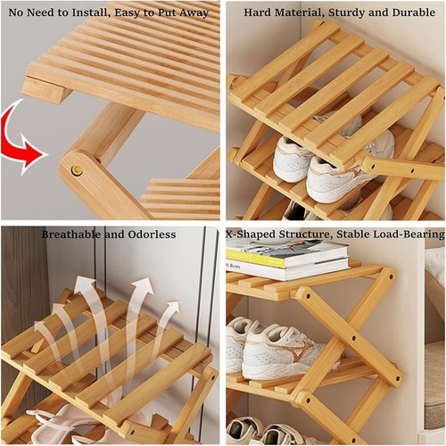 Bamboo 7-Layer Shoe Rack Foldable Shoes Organizer Free Standing Hallway Shelf - Picture 4 of 7