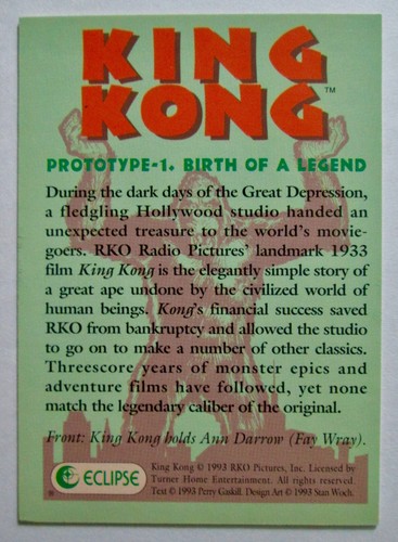 King Kong Original Movie Prototype-1 Trading Card Birth of A Legend 1993 Eclipse - Picture 2 of 2